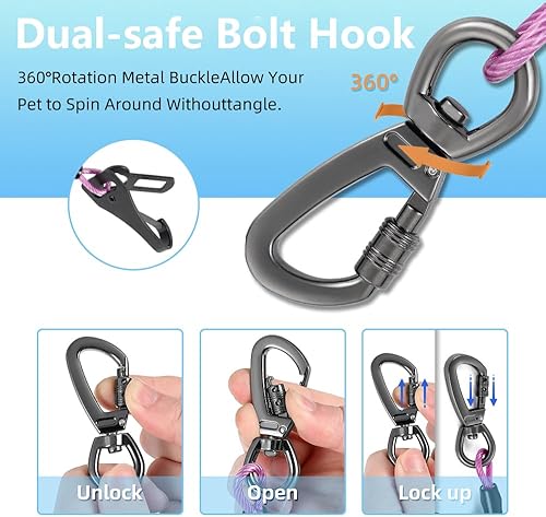 Miniatura 2 de MiaoChuai - Arnés de cinturón de seguridad 3 en 1 para perro, correa de cable de acero a prueba de mordeduras con hebilla y clip de alta