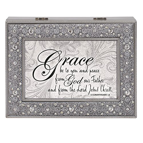 Cottage Garden Grace Peace From God Filigree Jewel Bead Silver Tone Music Box Plays Amazing Grace #TOP1