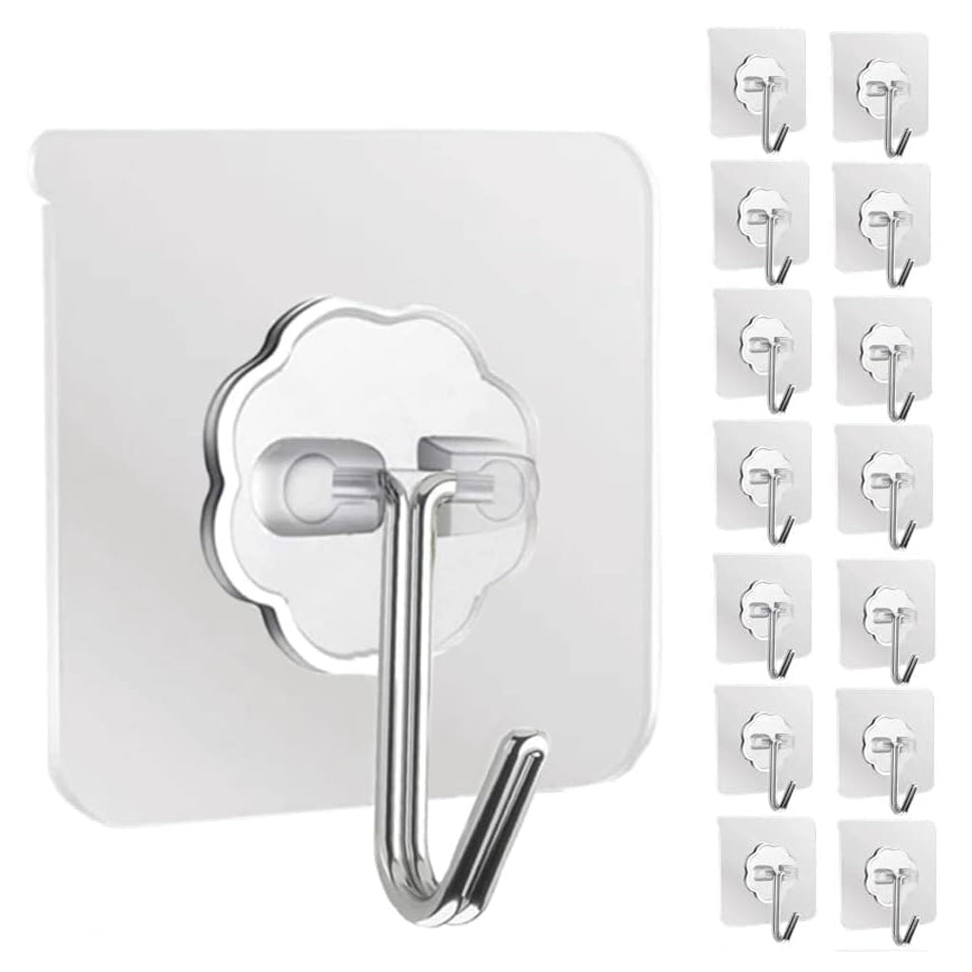 Veentus Hooks for Wall Heavy Items, Set of 15, 10KG Capacity, Hook for Wall Hanging Without Drill, Heavy Duty Waterproof Adhesive Hooks for Bathroom, Kitchen & Home Storage