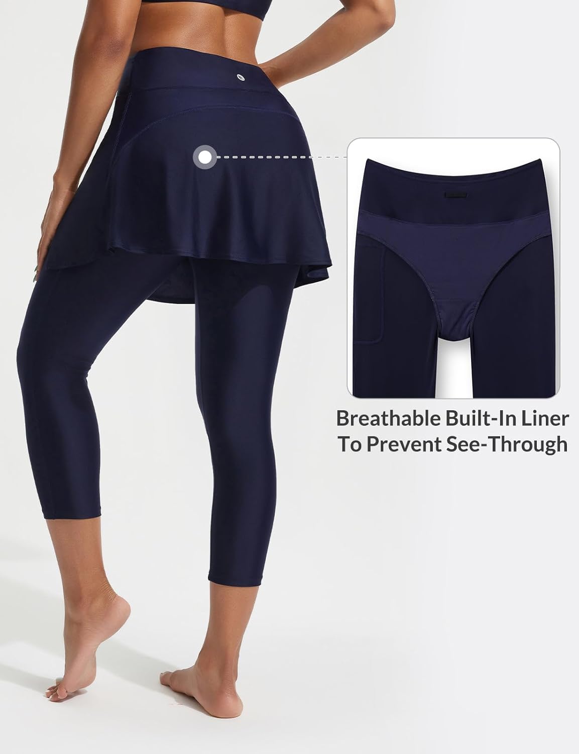 BALEAF Women's 20" Swim Leggings with Skirt High Waisted Skirted Pants Long Swimming Capris UPF50+ with Liner and Pockets - Image 2