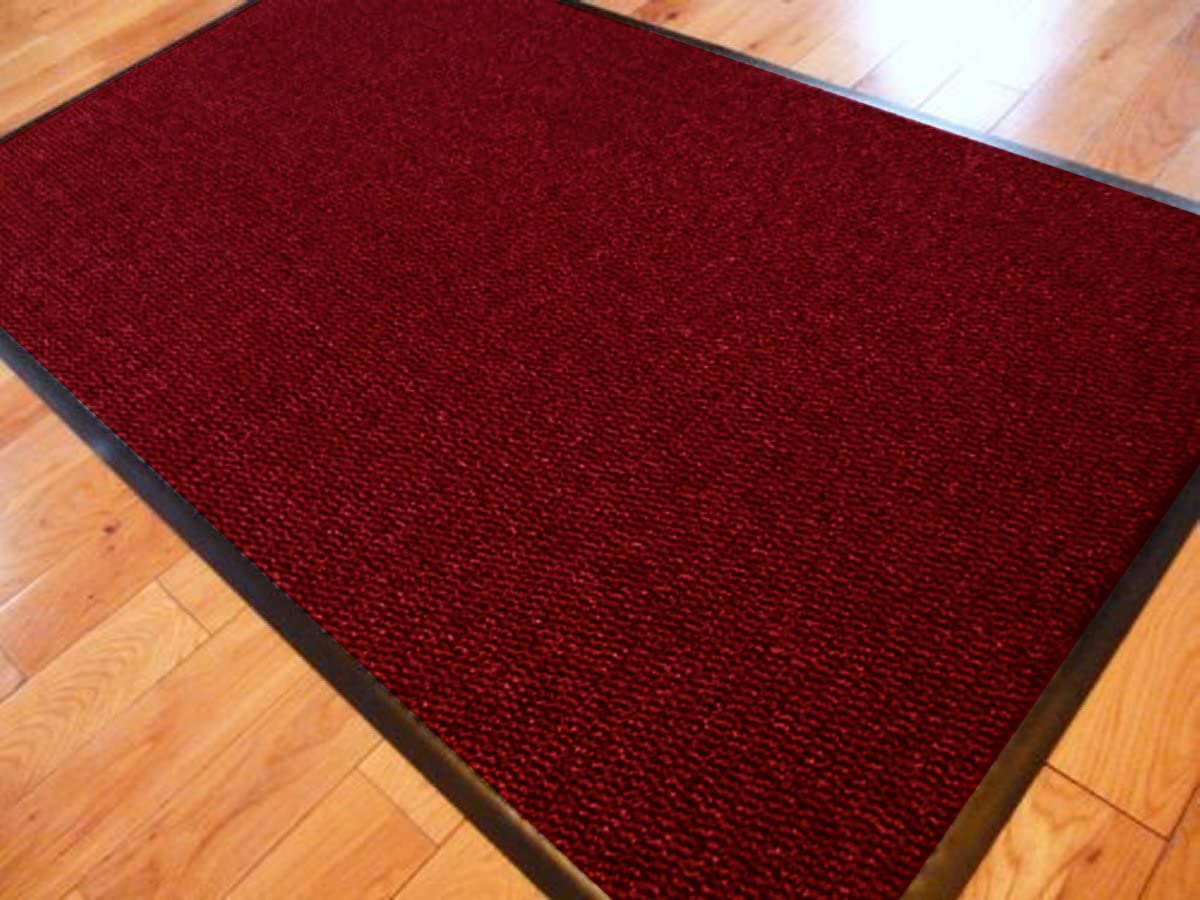 TrendMakers Large Medium Entrance Door Mat 60cm x 90cm Rubber Backed Non Slip - Wine Red/Black — image 1