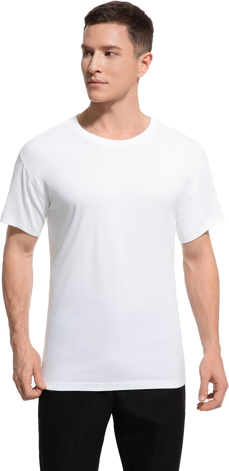 Men’s Sweatproof Undershirt - Crew Neck Short Sleeve Cotton T-Shirt, Original Fit with Built-in Underarm Sweat Pads, White, 3 Pack, Size X-Large - Image 6