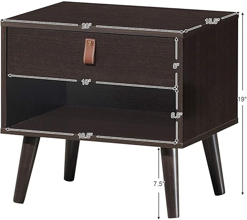 Miniatura 2 de Mesa auxiliar multifunción estilo mediados de siglo, mesa auxiliar para sofá, mesita de noche con estante de cajón, resistente y duradera para