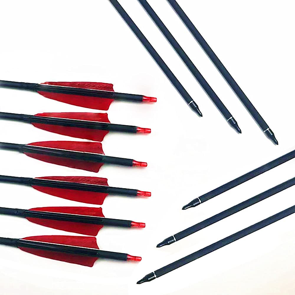 ACCMOS Tiro con L'Arco Frecce da Caccia 30" Freccia in Carbonio ID 6,2 mm Spine 500 600 Freccia Pratica 4" Piuma di Tacchino Punte a Vite Rimovibili, per Arco Composto Arco Ricurvo Arco Lungo