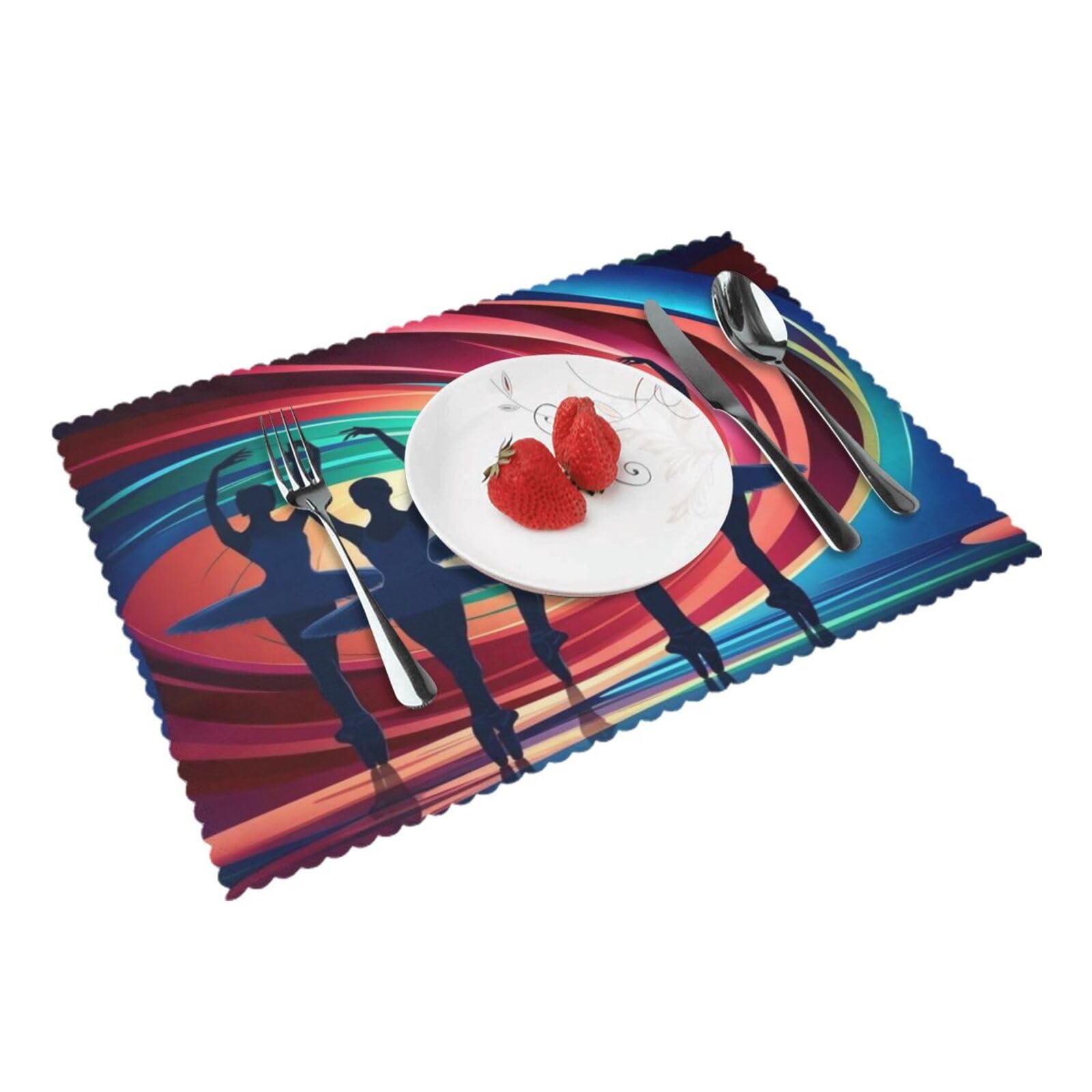 Colorful Ballerina Ballet Dance (3) Placemats Set of 4 Print Table Mats Place Mats Table Decor for Kitchen Dining 12X18 in