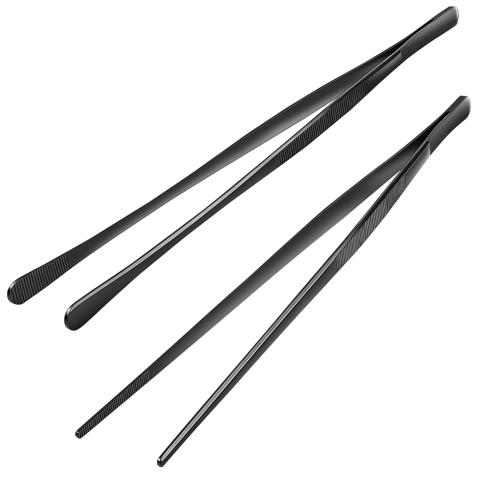 Kitchen Tweezers Tongs 2pcs, 30cm Extra-Long Non-Slip Cooking Tweezers, Stainless Steel Metal Food Tongs, for BBQ, Frying, Salad, Hot Pot, Air Fryer, Black - Straight Head + Round Head — view 9