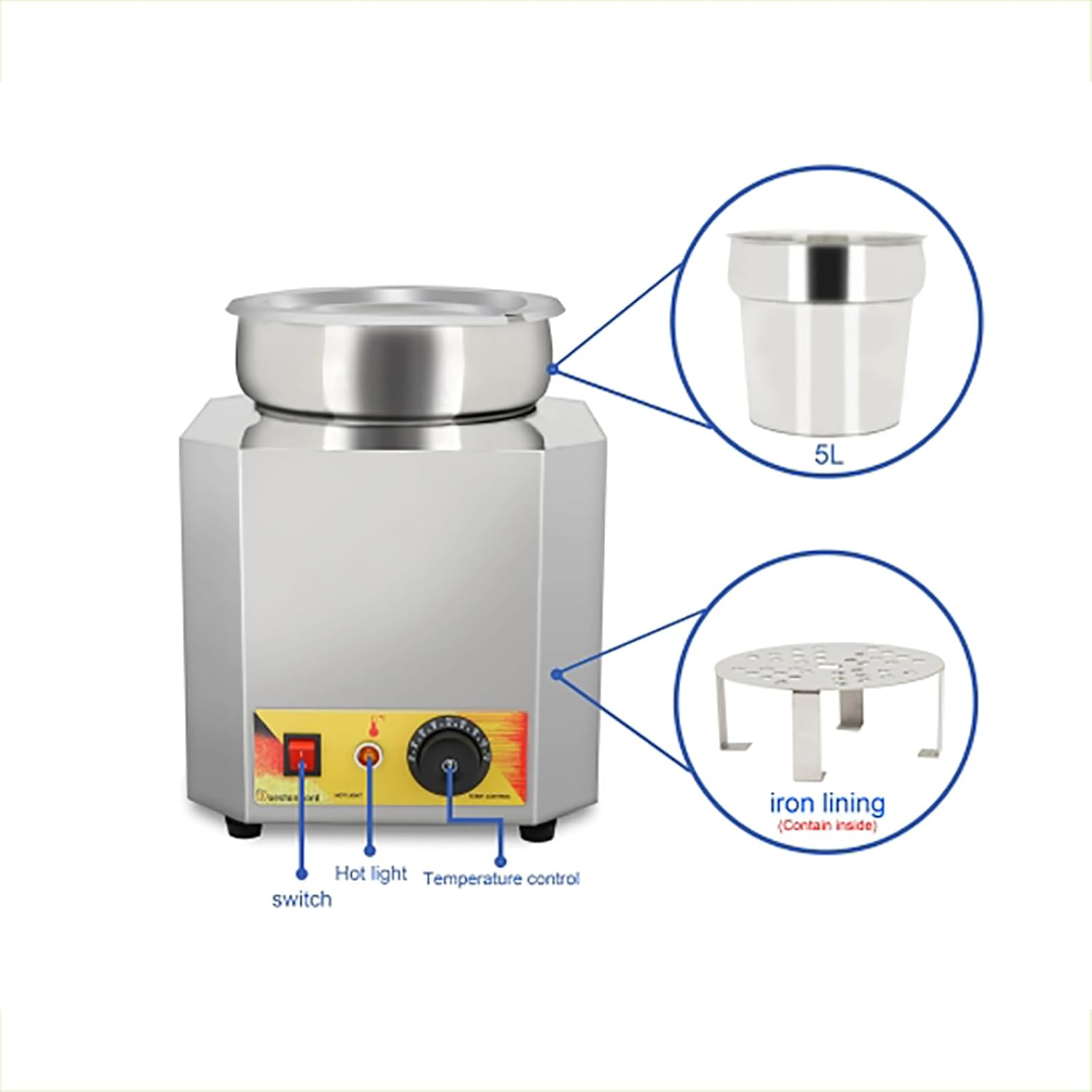 Commercial Hot Fudge Warmer, Electric Cheese Dispenser with Indicator Light, Adjustable Temperature Range and 5L Large Capacity, Removable Pump Head and Easy to Cleaning, for Kitchen, Cake Shop