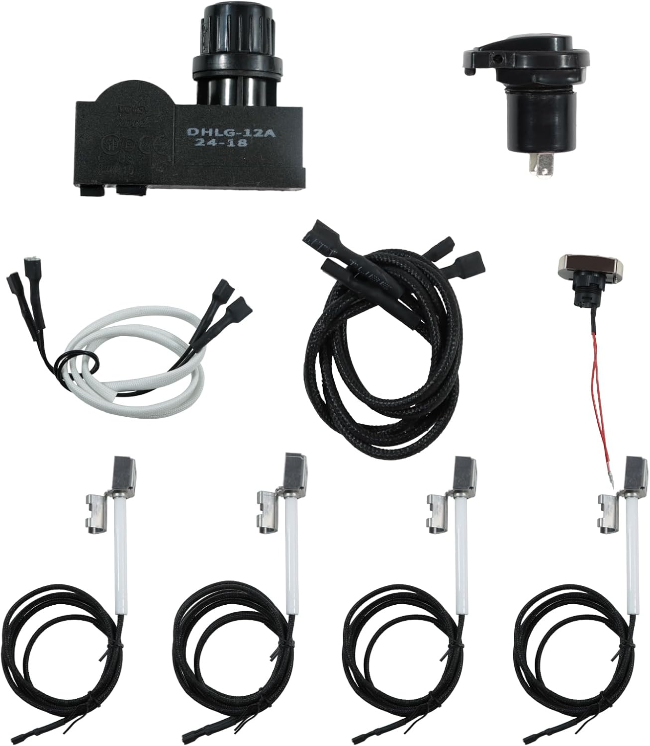 RONGTAI Grill Igniter Replacement Kit, Electronic Push Button Ignitor Switch with Electrode Wires, 2-Outlets