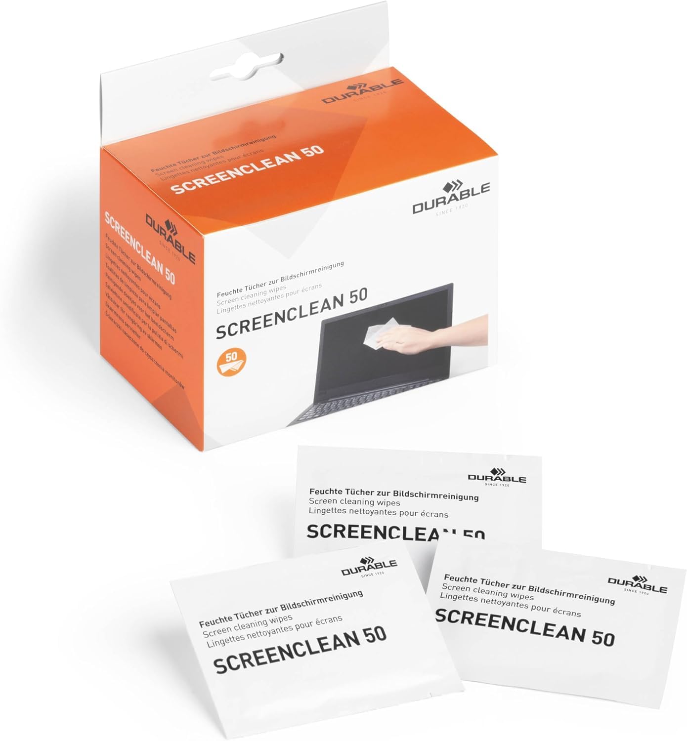 Durable 578702 SCREENCLEAN Wipes: 50Piece Lint-Free Streak-Free No...