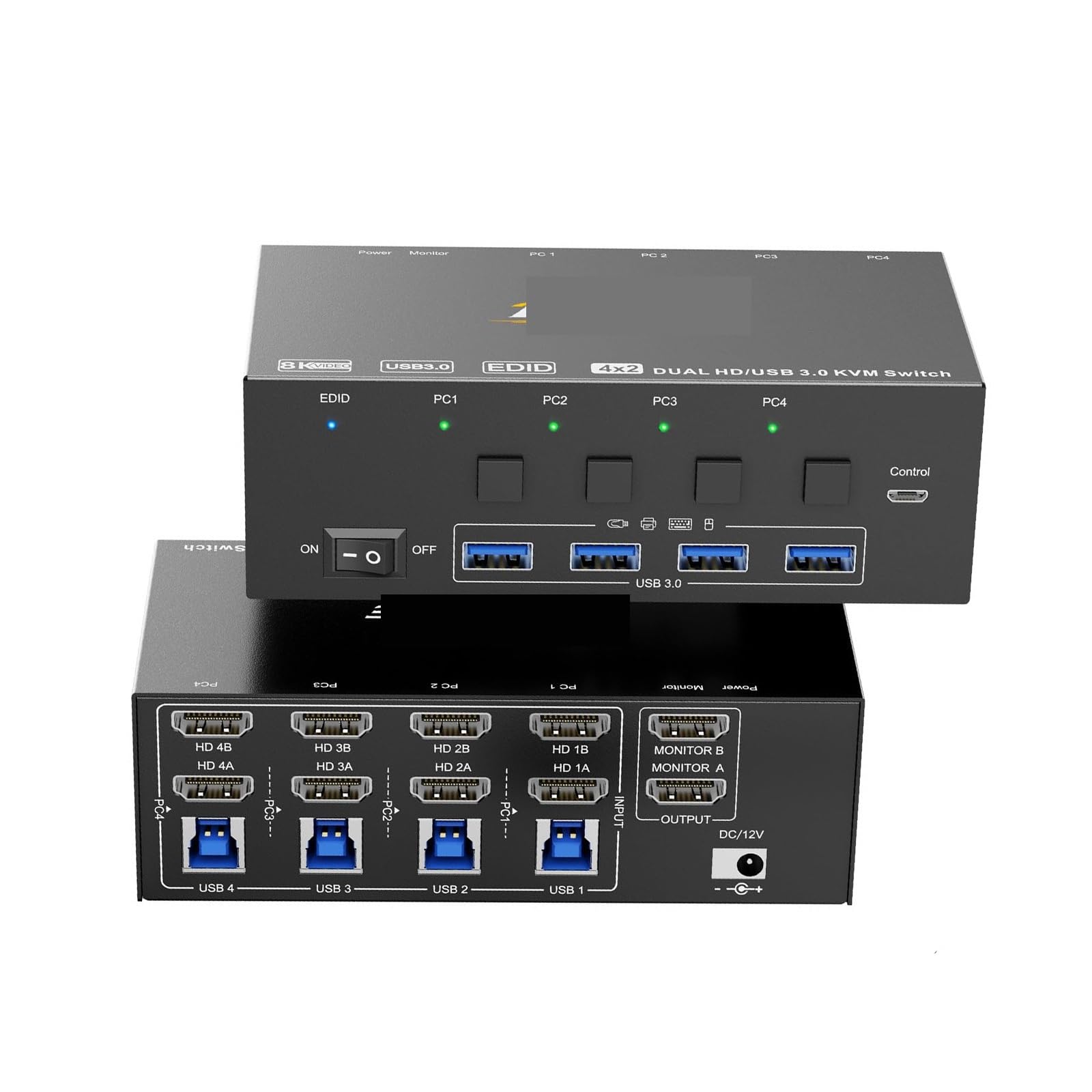 HDMI KVM Switch 2 Monitors 4 Computers, 8K@60Hz, 4K@144Hz USB 3.0 KVM Switcher Box with EDID Emulator for 4 Computers(EU)-image-19