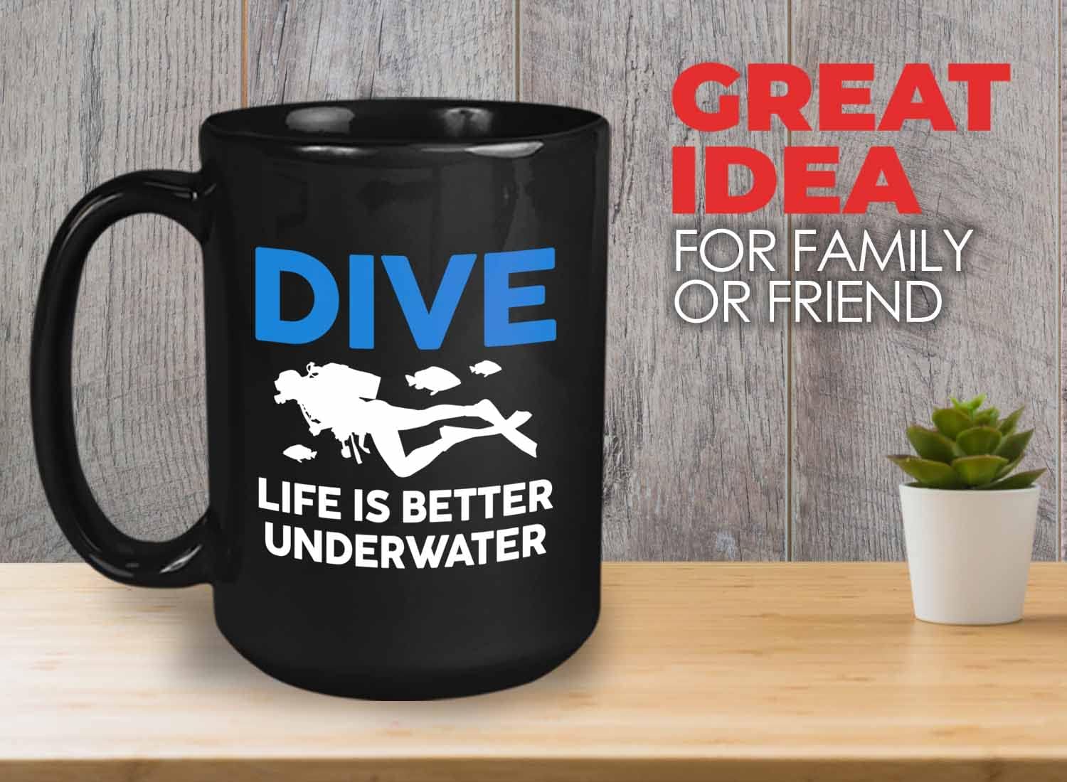 Bubble Hugs Scuba Diving Coffee Mug 15oz Black - Dive Lfe Is Better - Scuba Diving Diver Snokeling Sea Oxygen Ascent Glass Fish Mask Flashlight Wetsuit