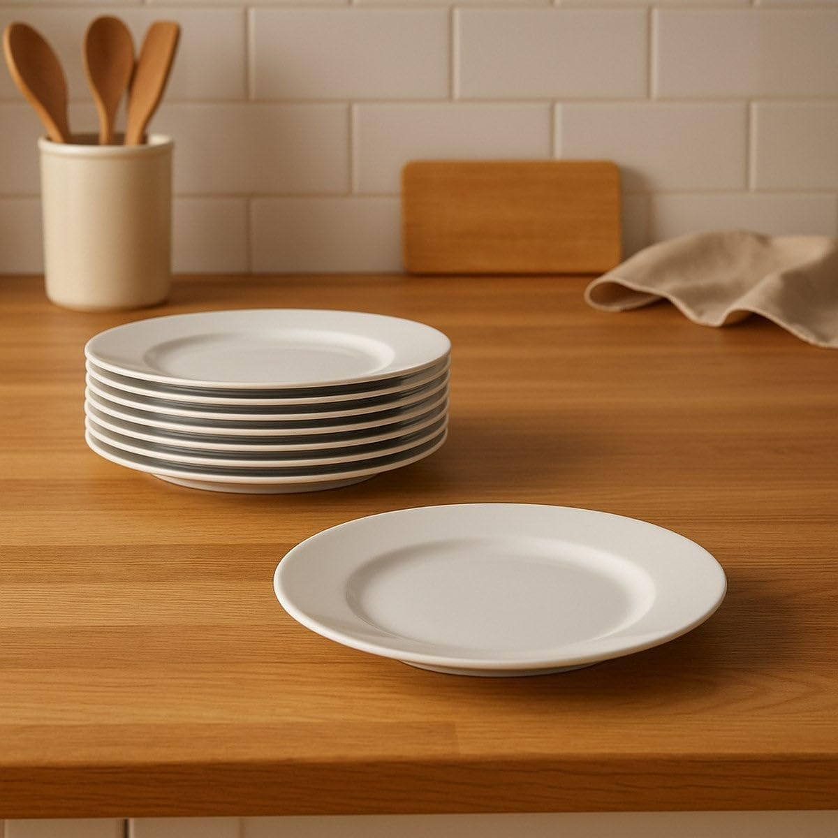 UNIMASA Juego de 12 platos llanos redondos blancos de porcelana de 27 cm. Configura tu vajilla completa moderna para 12 personas a tu gusto