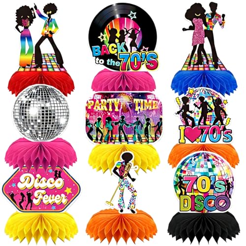 AUNGKWANG Lot de 9 Centres de Table Disco, Décoration de Fête d'anniversaire à Thème Rétro, Fournitures de Fêtes Musicale Dansante, Décoration de Fête...