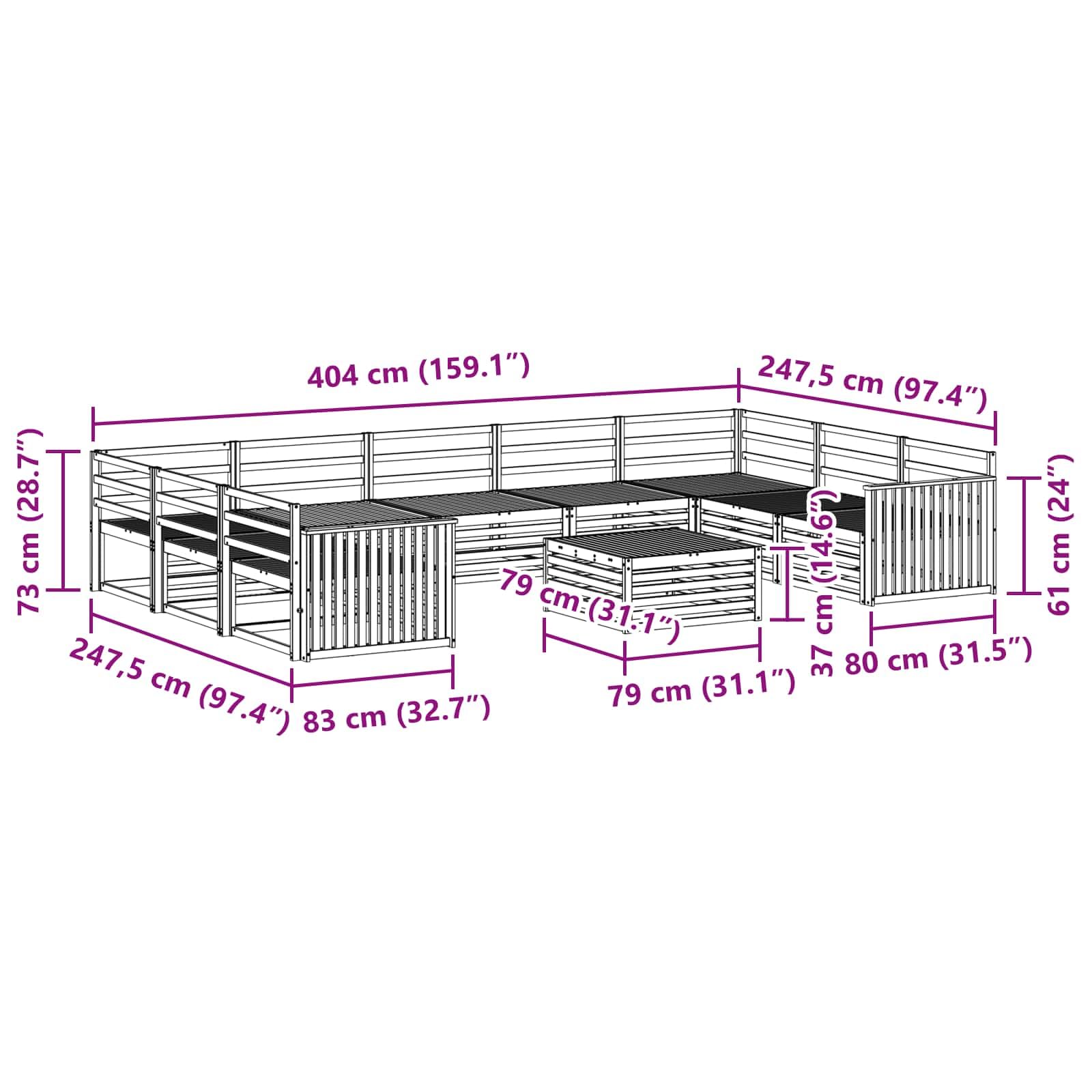 Gartenmöbelgarnitur 10-teilig aus massivem Akazienholz wetterfestes Outdoor-Set für Terrasse Balkon und Garten mit Tisch, Sofas und Stühlen für gesellige Zusammenkünfte, langlebige Design