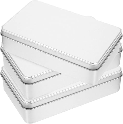 Cabilock Caja de lata rectangular de metal con tapa, lata vacía, contenedor de almacenamiento de regalo para golosinas, regalos, regalos para el