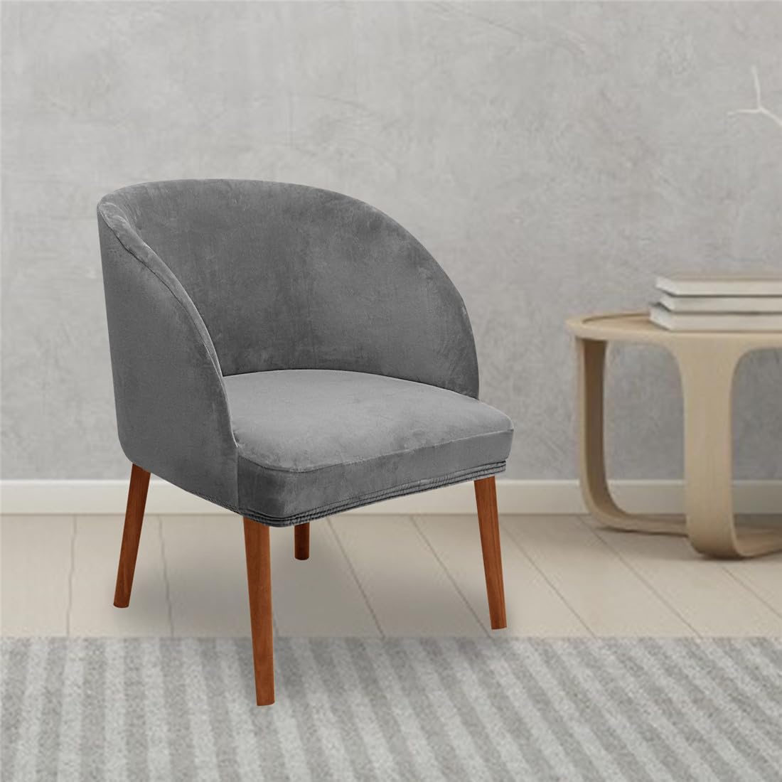 6 Pack Velvet Curved Back Mid Century Modern Accent Covers Round Back Wingback Chair Slipcovers for Office Kitchen Room Furniture Protector