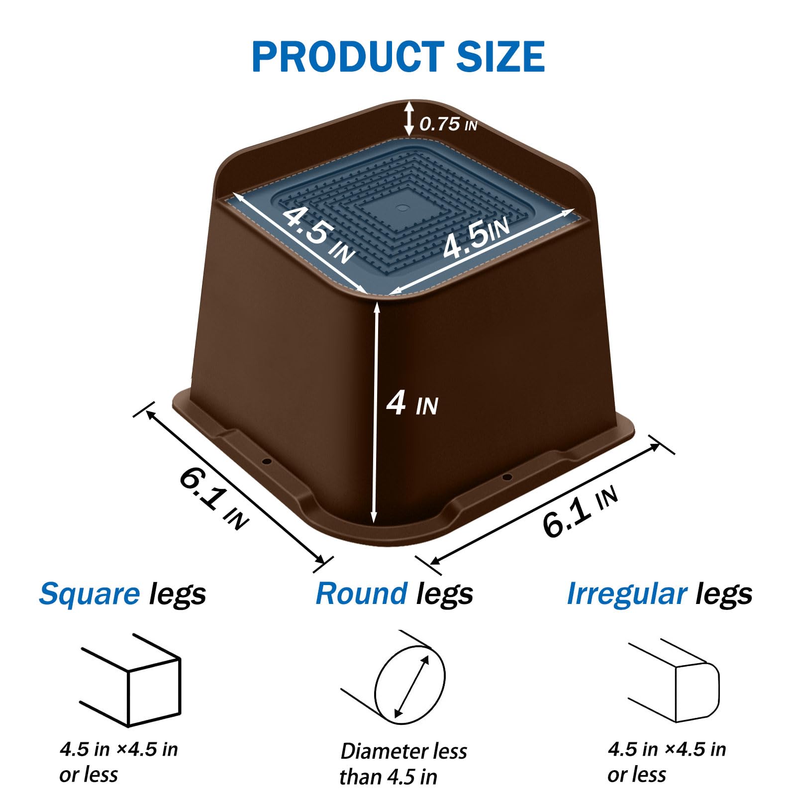 ANNKUT Bed Risers 4 Inch Heavy Duty, Furniture Risers for Bed Desk Table Sofa Couch,Oversized Bed Lifts Risers,Support up to 5000 Lbs(4 Pack Brown)