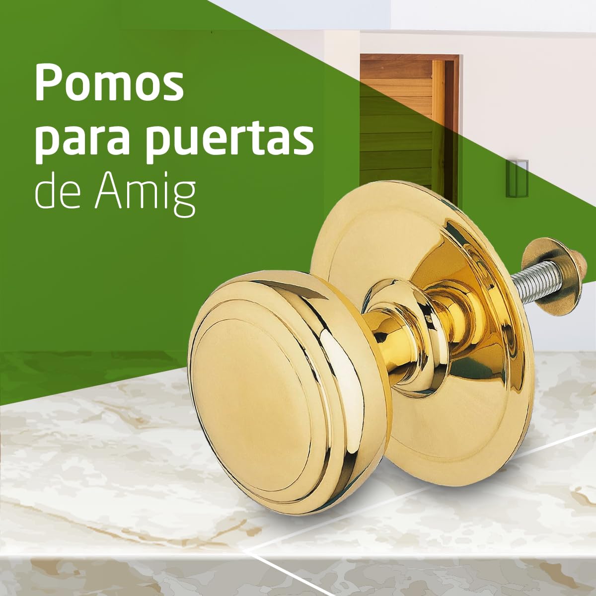Amig - Pomo Mod 12 Dorado Redondo de Latón Macizo Pulido para Puertas Exteriores de Entrada - Diámetro Tirador Ø70 mm · Altura 68,5 mm - Fácil de Instalar Incluye Tuerca de Fijación