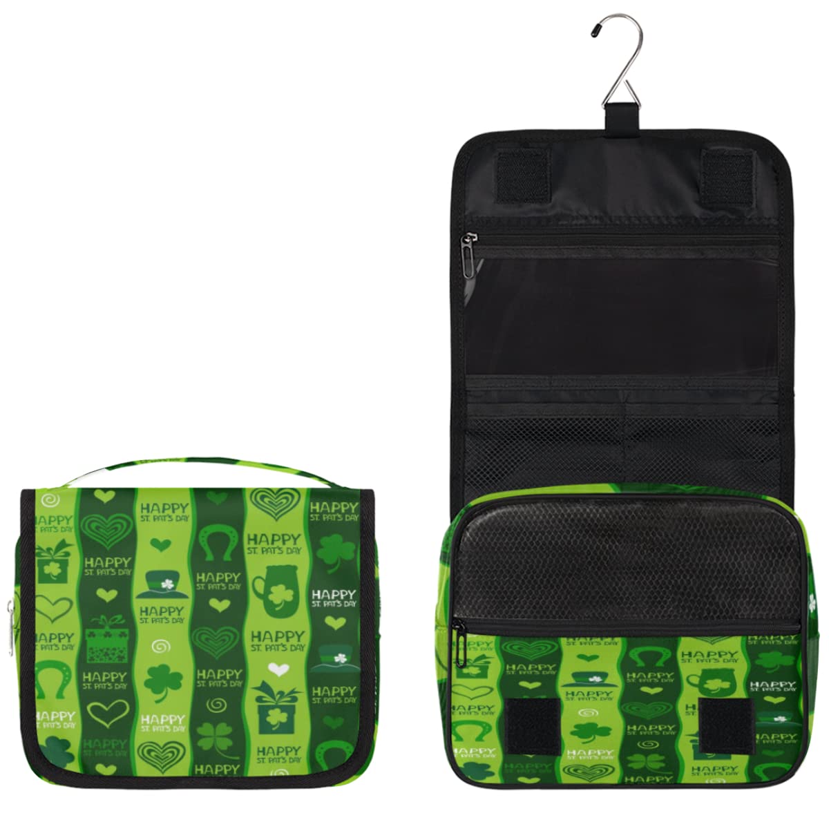 Happy St. Patrick's Day - Neceser de viaje con tréboles felices, bolsa de lavado unisex para colgar artículos de tocador cosméticos, multicolor, Talla única
