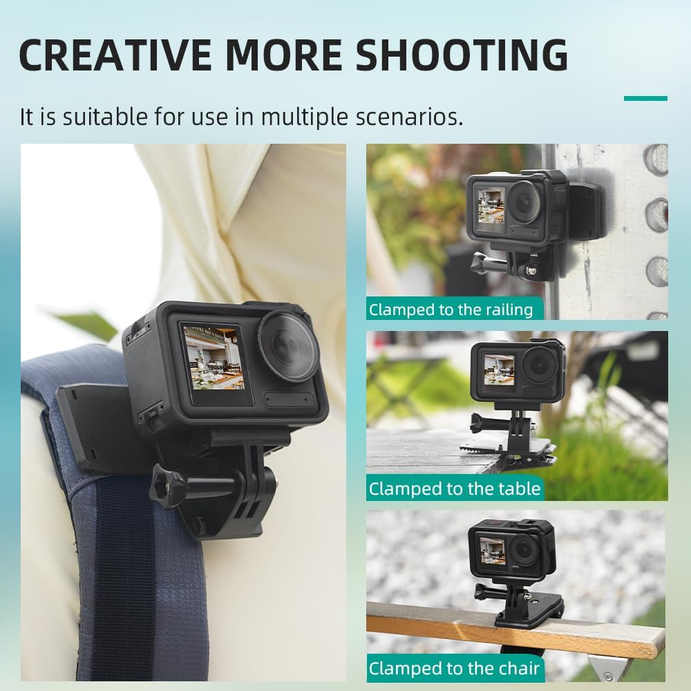 Coyktonty Swivel Backpack Clip Mount for DJI Osmo 360/Action 5 Pro/4/OSMO Pocket 3/Pocket 4/Gopro Series/Insta360 X5/X4/Ace Pro/GO 3S/GO 3 360° Rotation Backpack Strap Mount Quick with Expand Frame