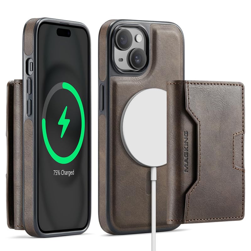 Funda iPhone 15 antichoque con protector RFID extraíble y soporte de carga inalámbrica