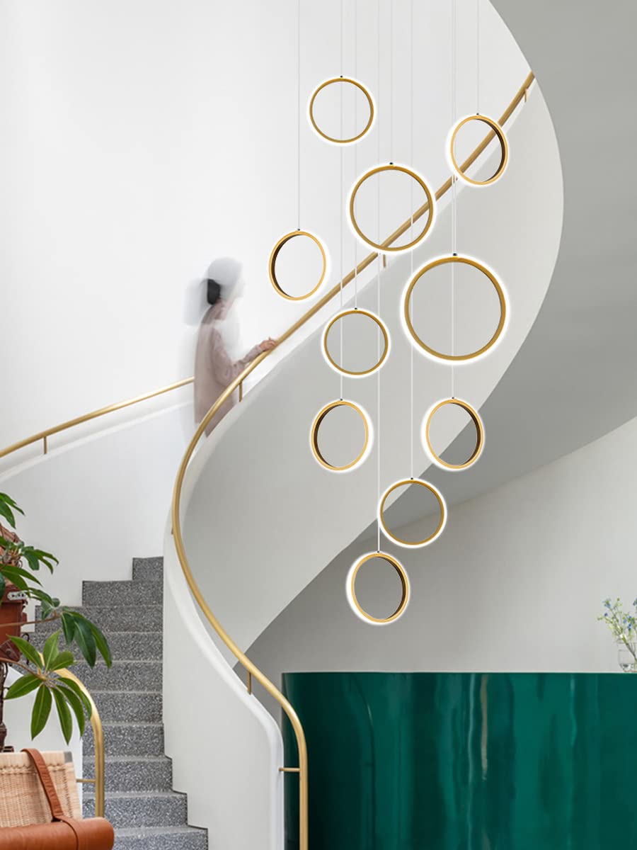Moderno Loft Semplice su Due Livelli, Lampada da Ingresso Cava, Stile Nordico a LED per Appartamento, Soggiorno, Villa, Scala, Lampada a Sospensione Lunga Decorativa LightSS (Oro 1