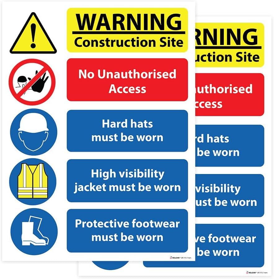 Sponsored Ad – Site Safety Sign 1mm Rigid Pack of 2 Construction and Building Safety Sign 300mm x 400mm Multi Hazard Protective Safety Signs with High Visibility Colors