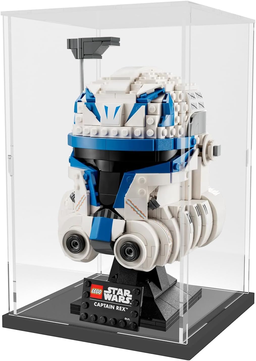 Choowin Acrylic Display Case for Lego Star Wars Helmet for Lego Captain Rex Helmet Thickened Clear Acrylic Display Cases for Collectibles Assemble Dustproof Display Box(Black Base) Black 5.9x5.9x9.8 inch / 15x15x25 cm