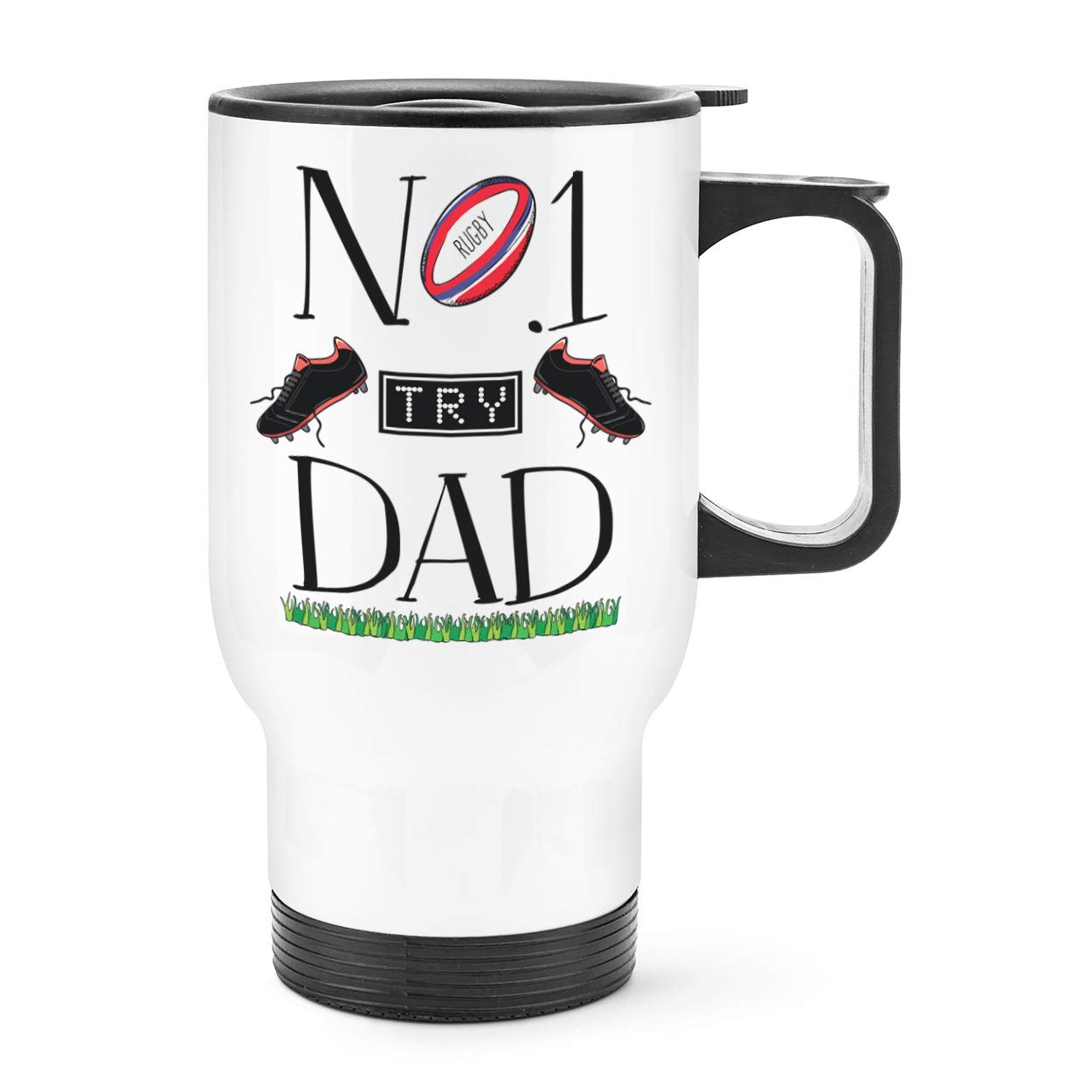 No.1 Dad Rugby Travel Mug Cup with Handle