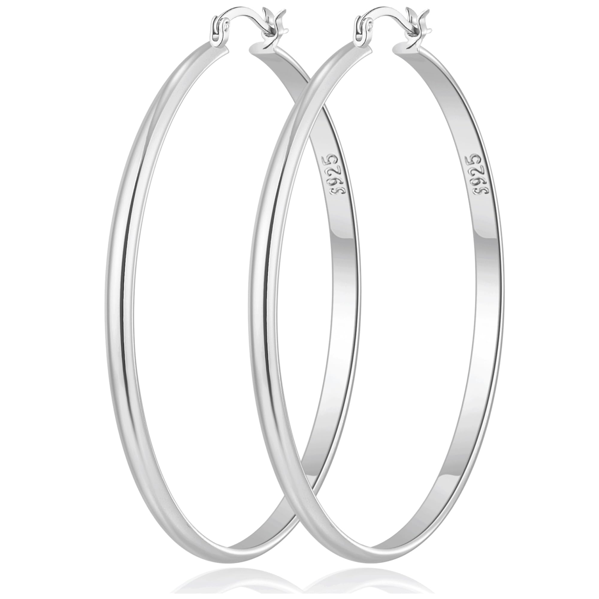 RANKEEF 3 mm Breit Große Silber Ohrringe Damen 925 Creolen Hypoallergene Sterling Silber Post Leichte Große Silber Ohrringe Creolen für Damen