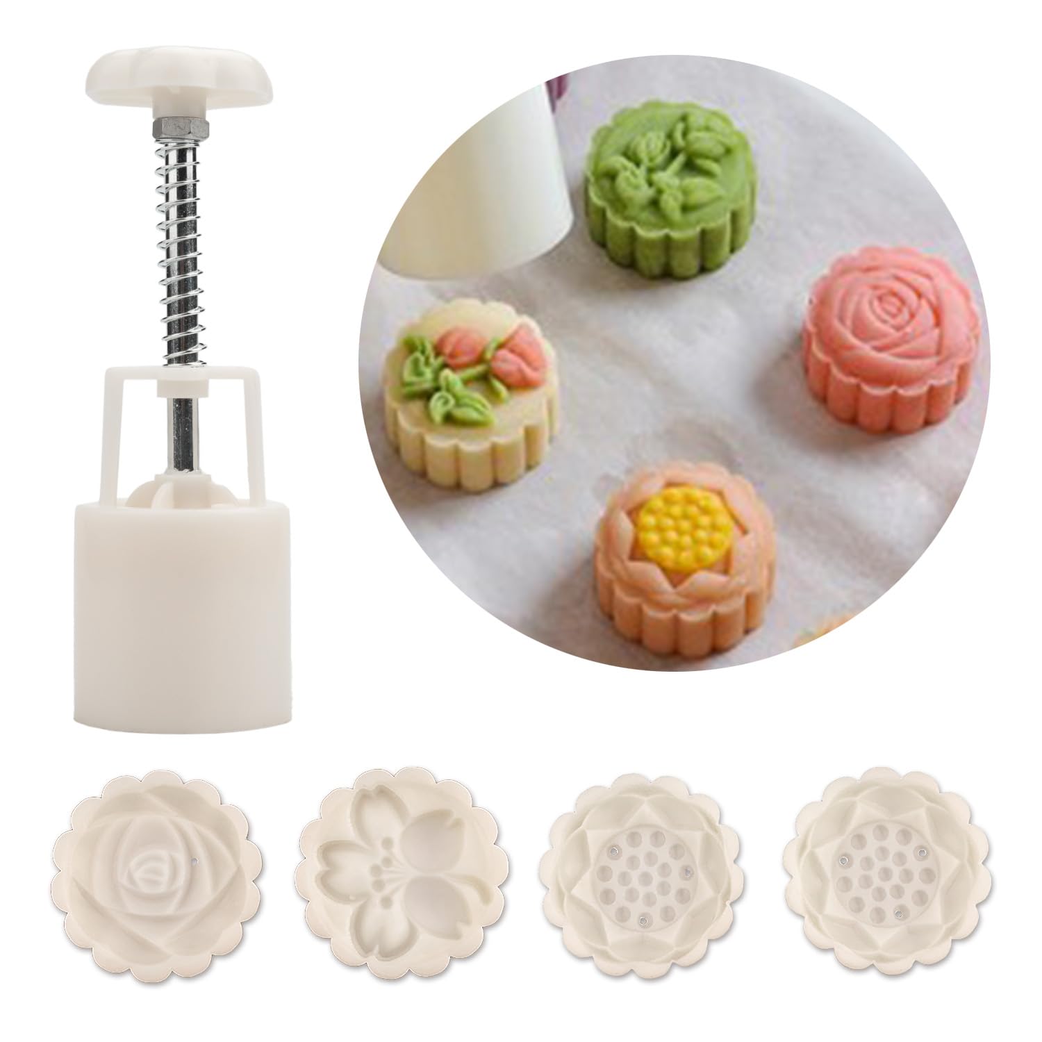Moule à Gâteau De Lune (mooncake) Avec 6 Tampons Motifs - Pour Pâtisserie Traditionnelle, Capacité 50g, En ABS Alimentaire