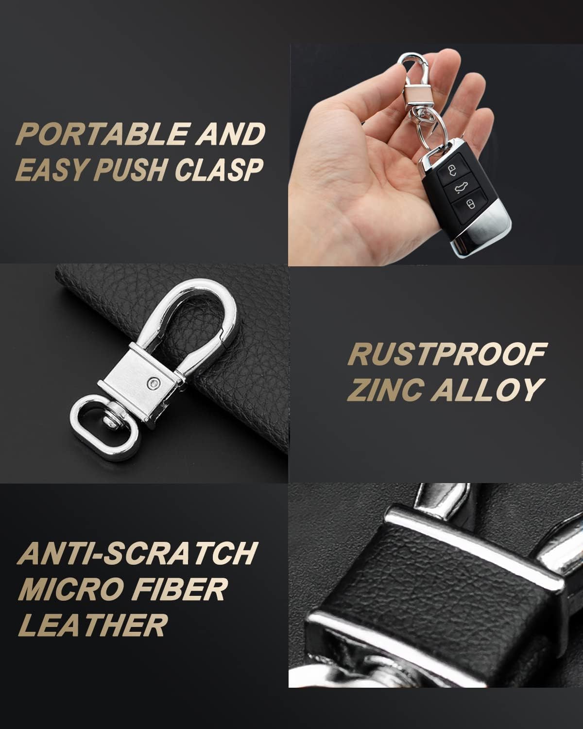 FEYOUN 4 Pack Metal Carabiner Keychain Key Clip Hook, 4 Key Rings Car Key Chain Clips Ring Holder Organizer for Men and Women, Car Accessories, Multi Color