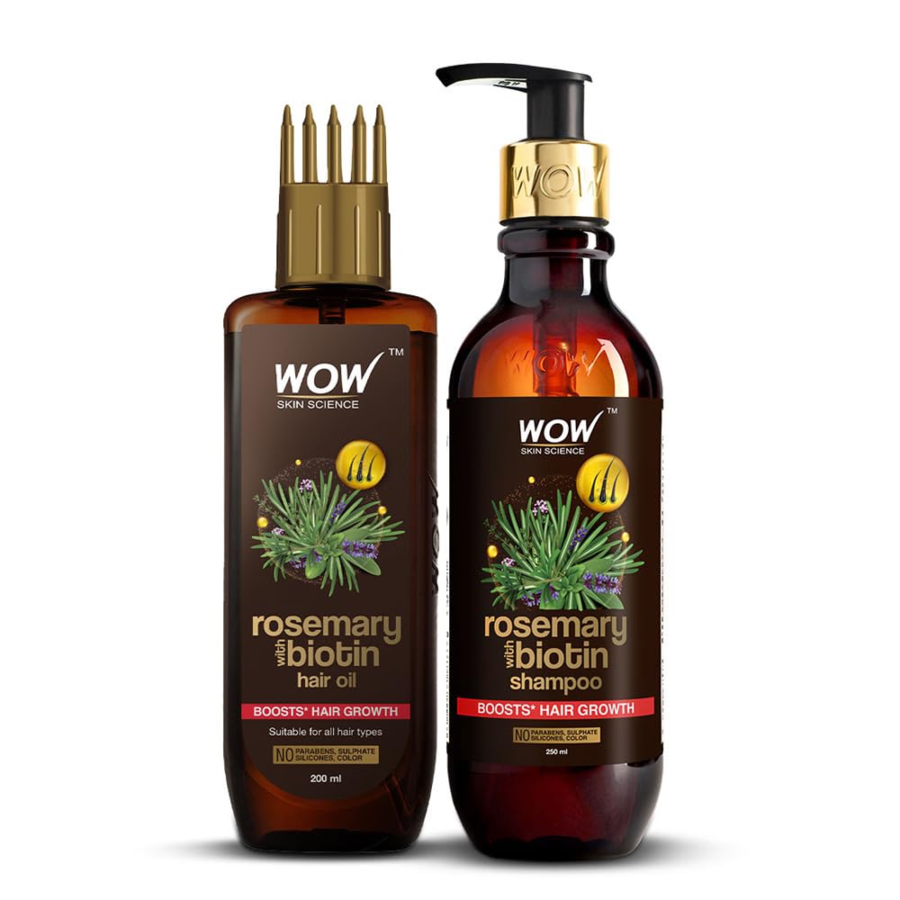 WOW Skin Science Rosemary Shampoo & Hair Oil Kit | Helps Prevent Breakage & Split Ends | Adds Shine to Dull Hair | Net Vol 450ml
