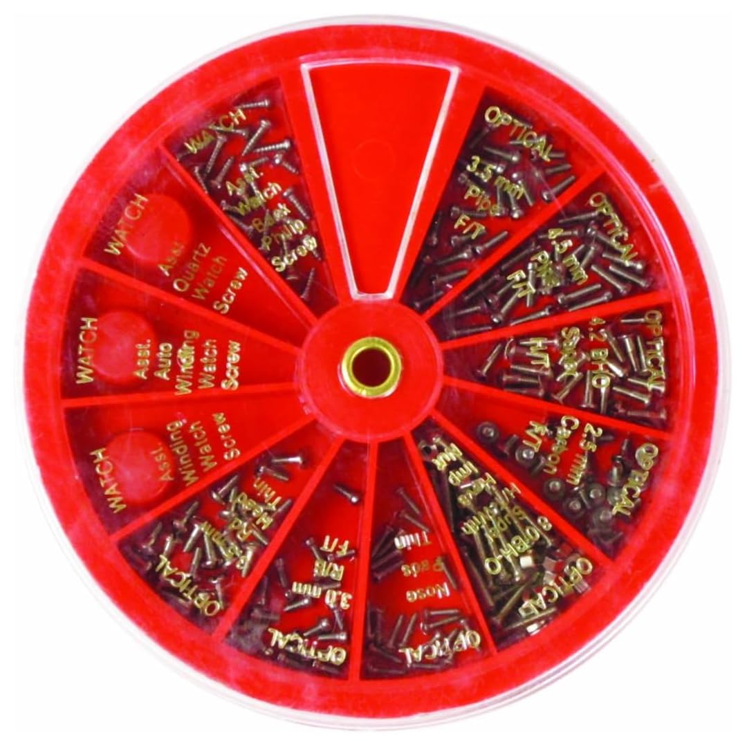 250-Piece Repair Screw Set - Includes Revolving Organizer, Assorted Screws for Watches, Eyeglasses, Sunglasses and More - JT69250