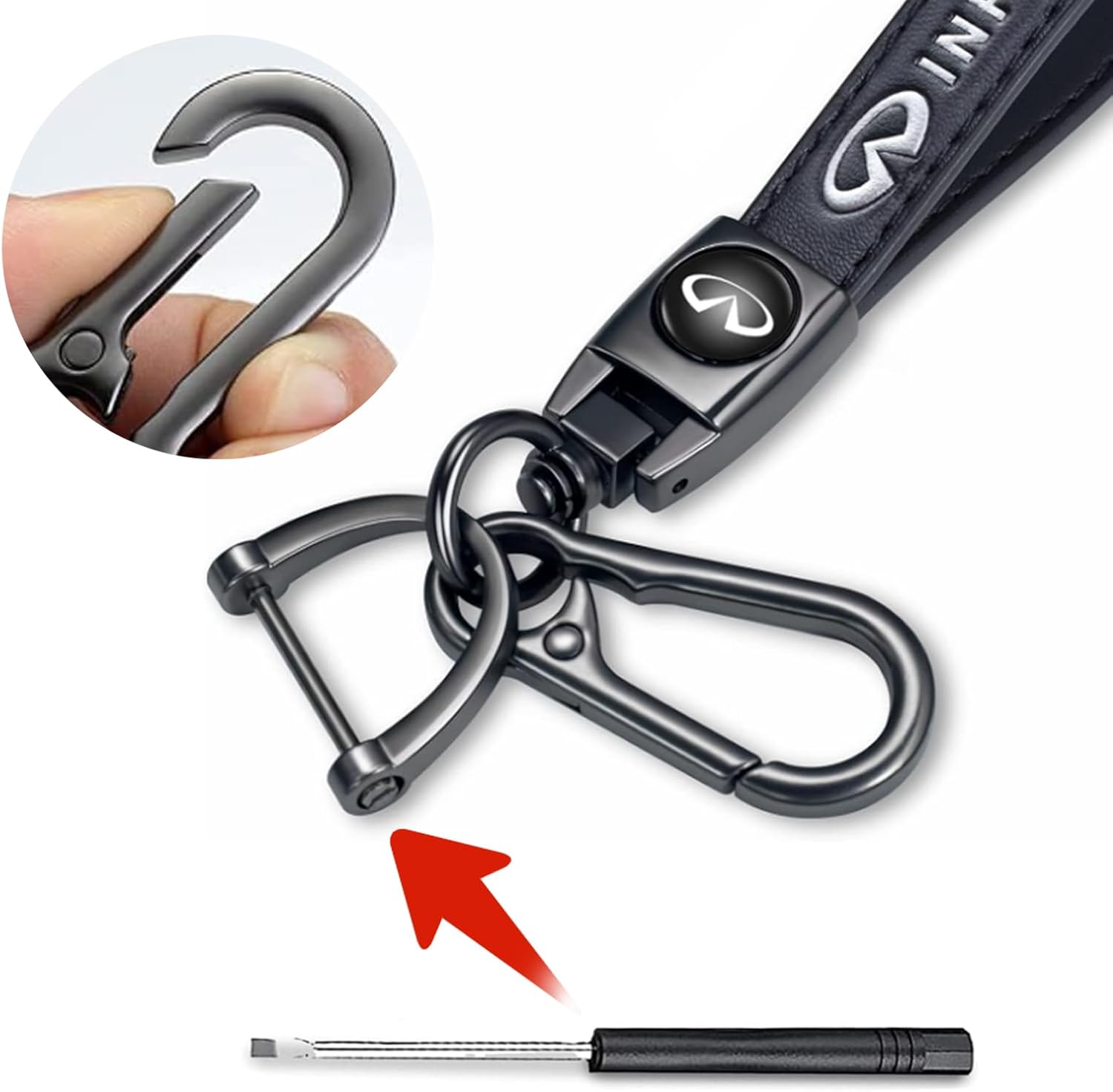 Leather Car Keychains, Car Keychain Ring Accessories,for Infiniti QX50 Q50 Q70 Q70L Q60 QX30 QX60 QX80 Series Home Gifts Keyrings Black - Image 2