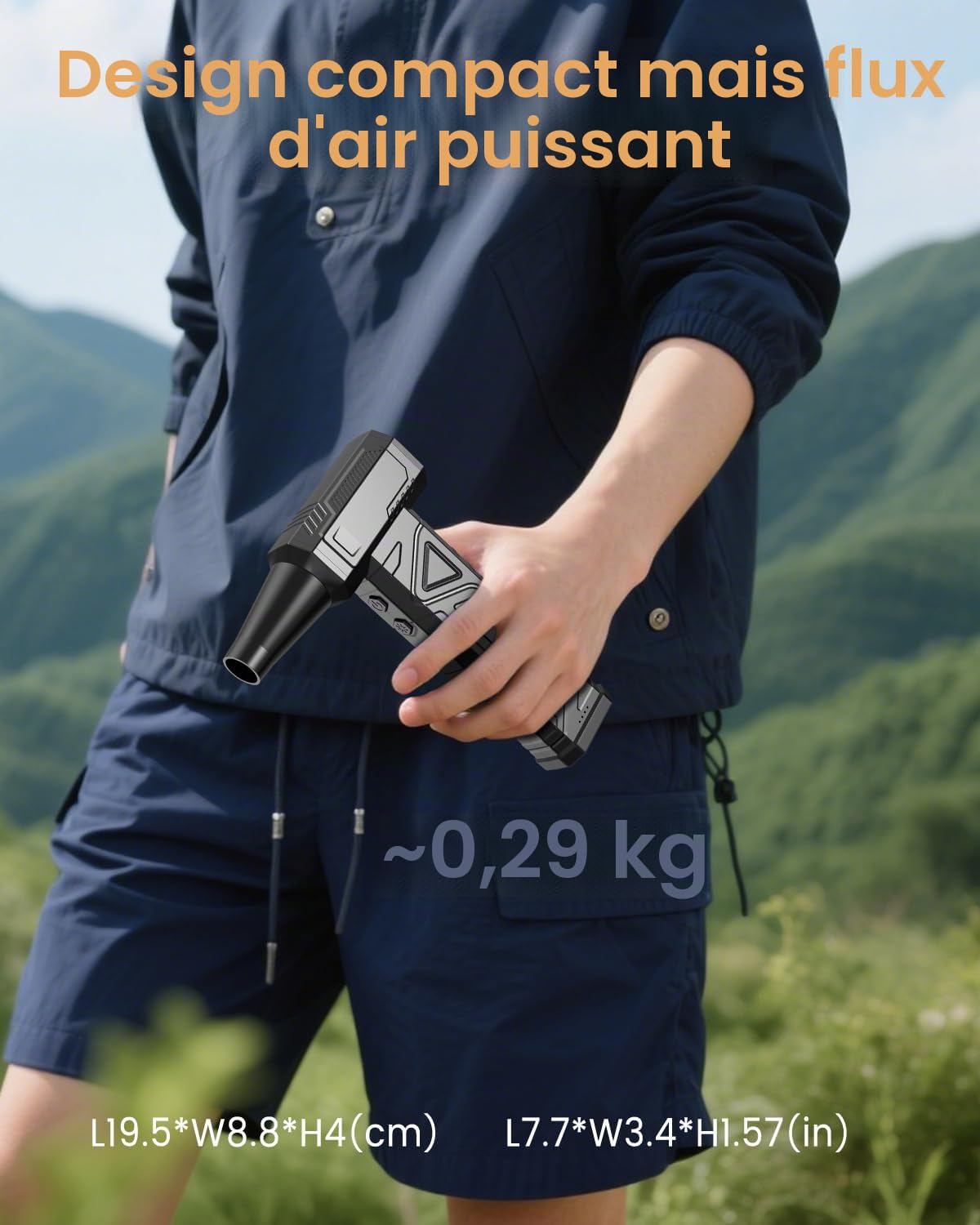 Souffleur Air Comprimé 200000 RPM - Mini Souffleur PC avec 4 Vitesses, Lumière LED, Air Duster, Bombe Air Sec Nettoyage Clavier Électronique, W18, Noir