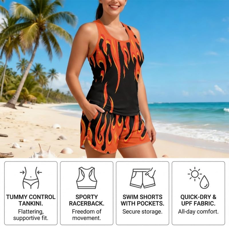 Irisjudy Tankini Swimsuits for Women Tummy Control Boy Shorts, Cute Dinosaur 2 Piece Bathing Suits Summer Modest Swim Suits