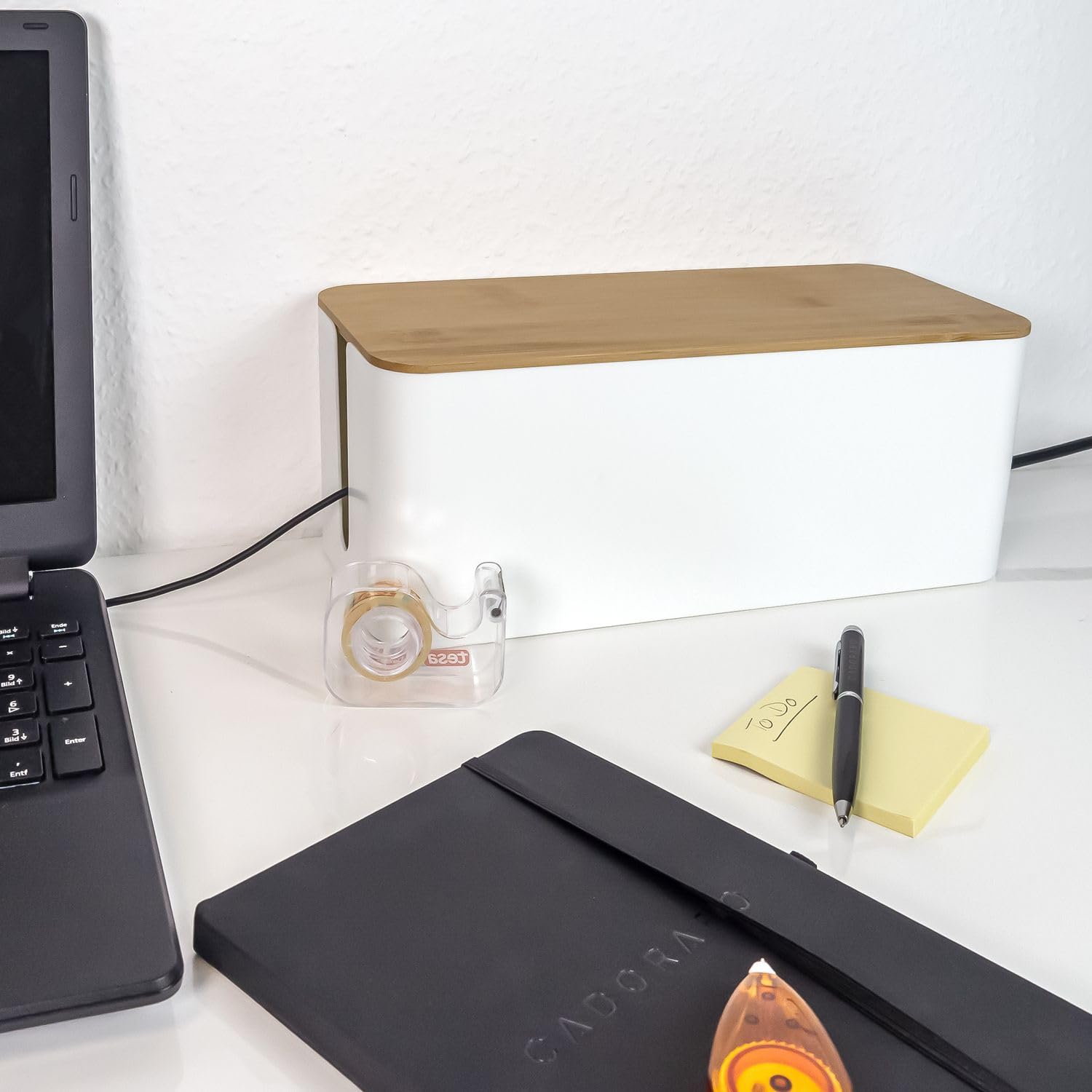 Scatola Portacavi In Bambù E Bianco - Per Nascondere Cavi E Spine, Organizzazione Casa/Ufficio - Foto 4