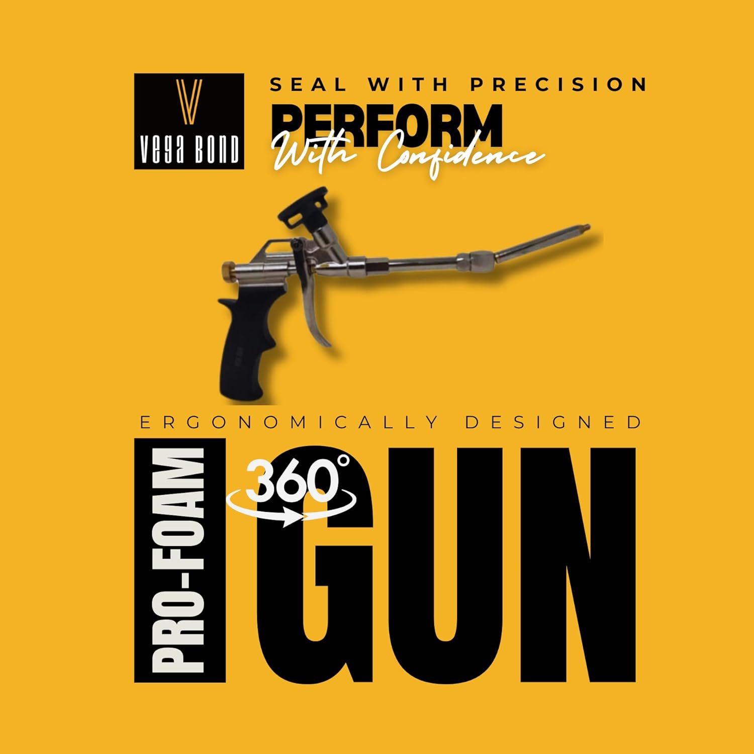 Vega Bond Ergonomically Designed Pro-Foam Applicator Gun for Spray Foam with PTFE Non-Stick Coated Basket can Rotate up to 360° at a 30° Angle. Works with All Brands. (Dispensing Gun)