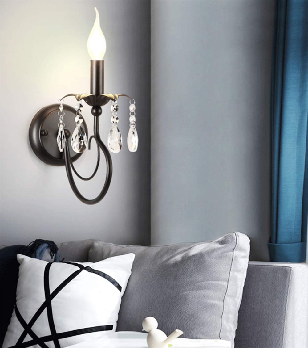 Wandlampe Modern Einfachheit wandleuchte Klares Kristall Wandlicht Schwarz Eisen Wandstrahler Halle Wandbeleuchtung Wohnzimmer-leuchten Schlafzimmer-lampe esstisch e14