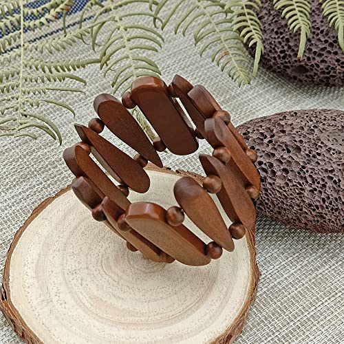 Coiris Wooden Bracelet Shaped Teardrop Bangle Strand Bracelet For Women Men(Br-1213-Brown) #TOP2