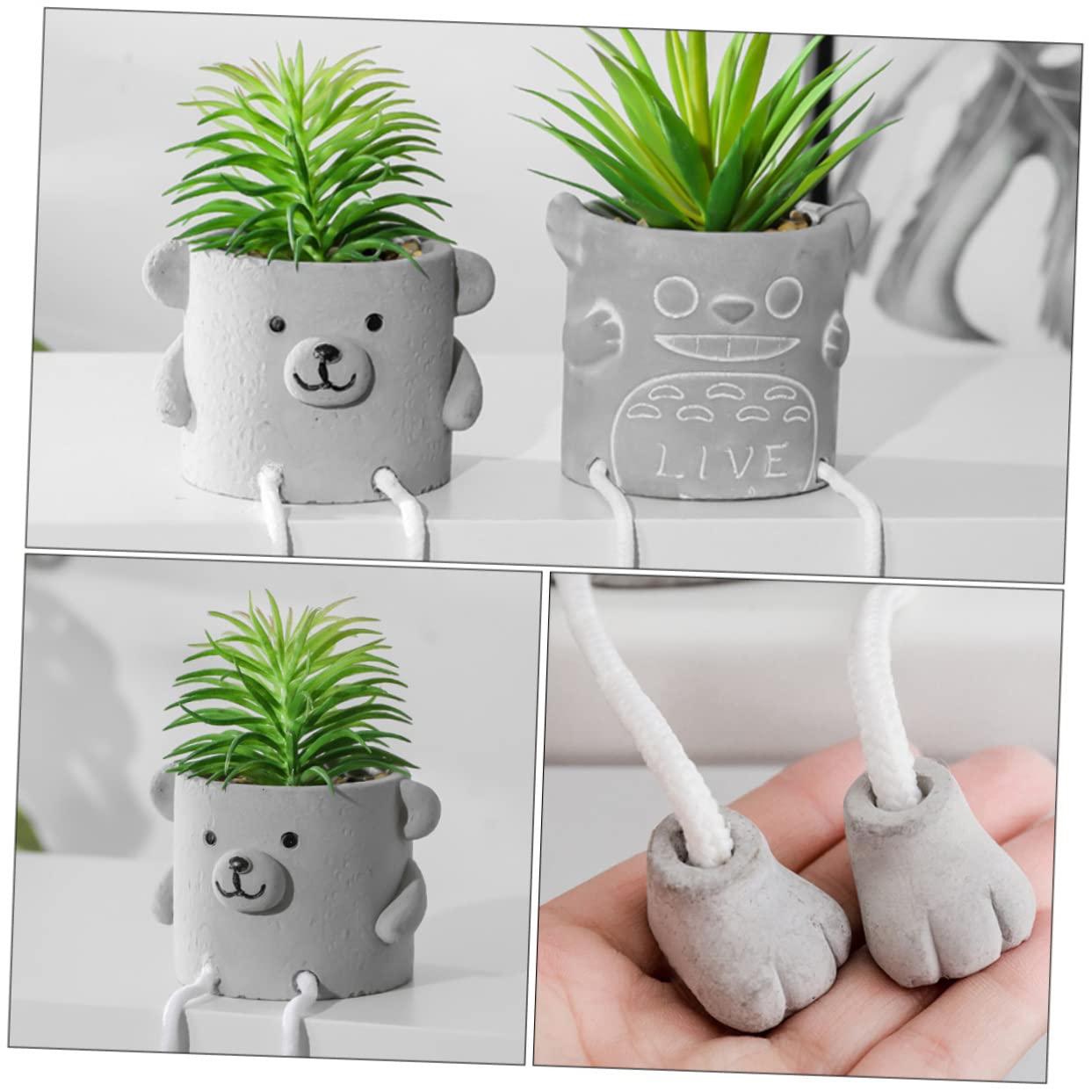 MAGICLULU Decorazione Bonsai in Vaso Gambe Sospese, Pianta Verde Artificiale in Cemento e Plastica, Aspetto Vivido per Camera da Letto e Casa