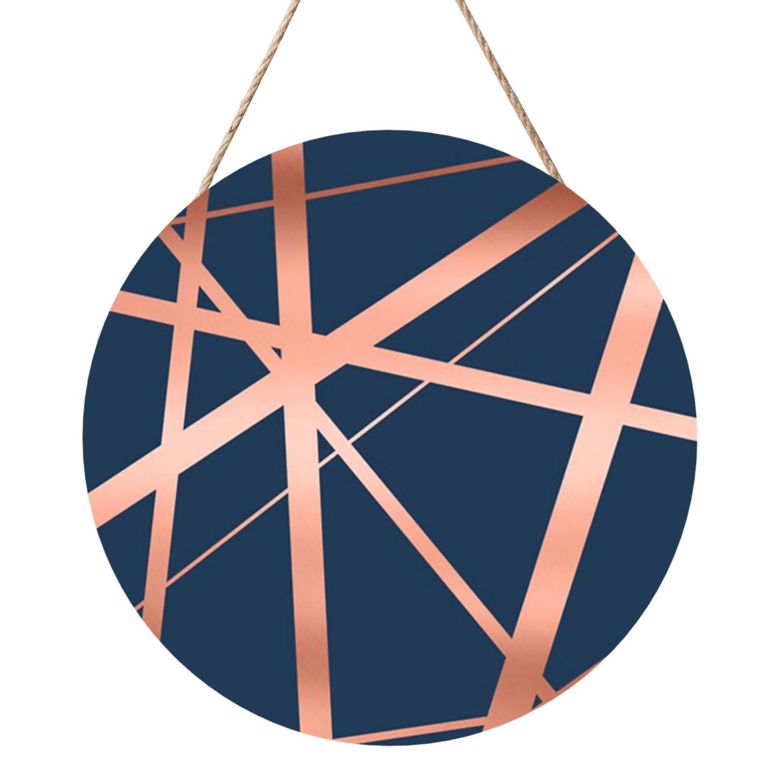 InOmak Navy And Copper Luxe, Round Wood Panel Painting 12 in, Wall Hanging Painting For Home