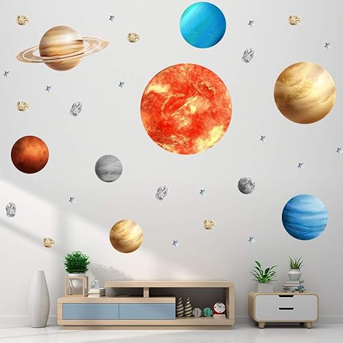Miniatura 4 de Adhesivo de pared planetario del sistema solar, adhesivo de techo extraíble para habitación de niños, decoración de espacio de pared, decoración de