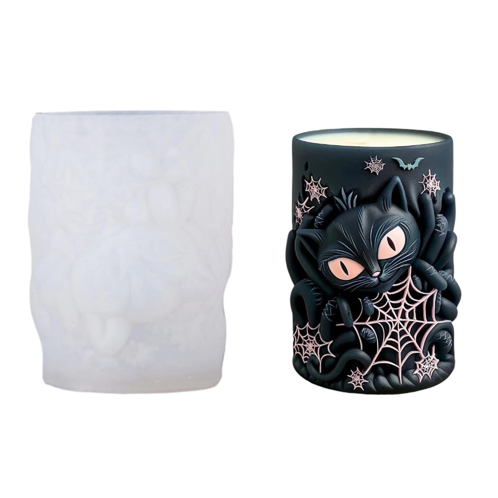 Tsophreniq Flexible Silicones Craft Mold with Cats and Spiderweb Pattern for Homemades Scented Soap Making Supplies Tool Silicones Halloween Mold