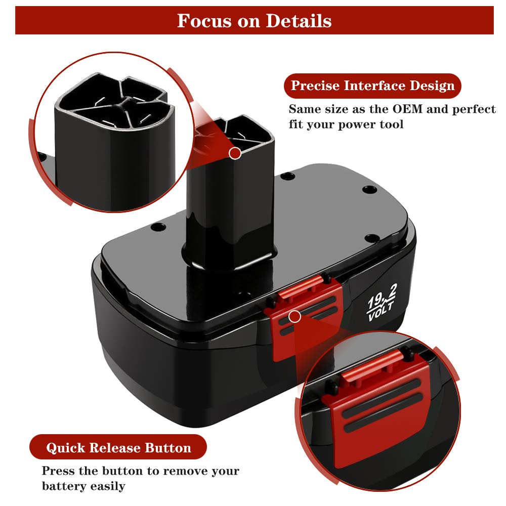 2 Pack 3600mAh Ni-Mh Replacement Battery Compatible with Craftsman 19.2 Volt  C3 DieHard 130279005 315.113753 315.115410 315.11485 1323903 120235021  130235021 11375 11376 19.2V Cordless Drill Batteries - - Amazon.com