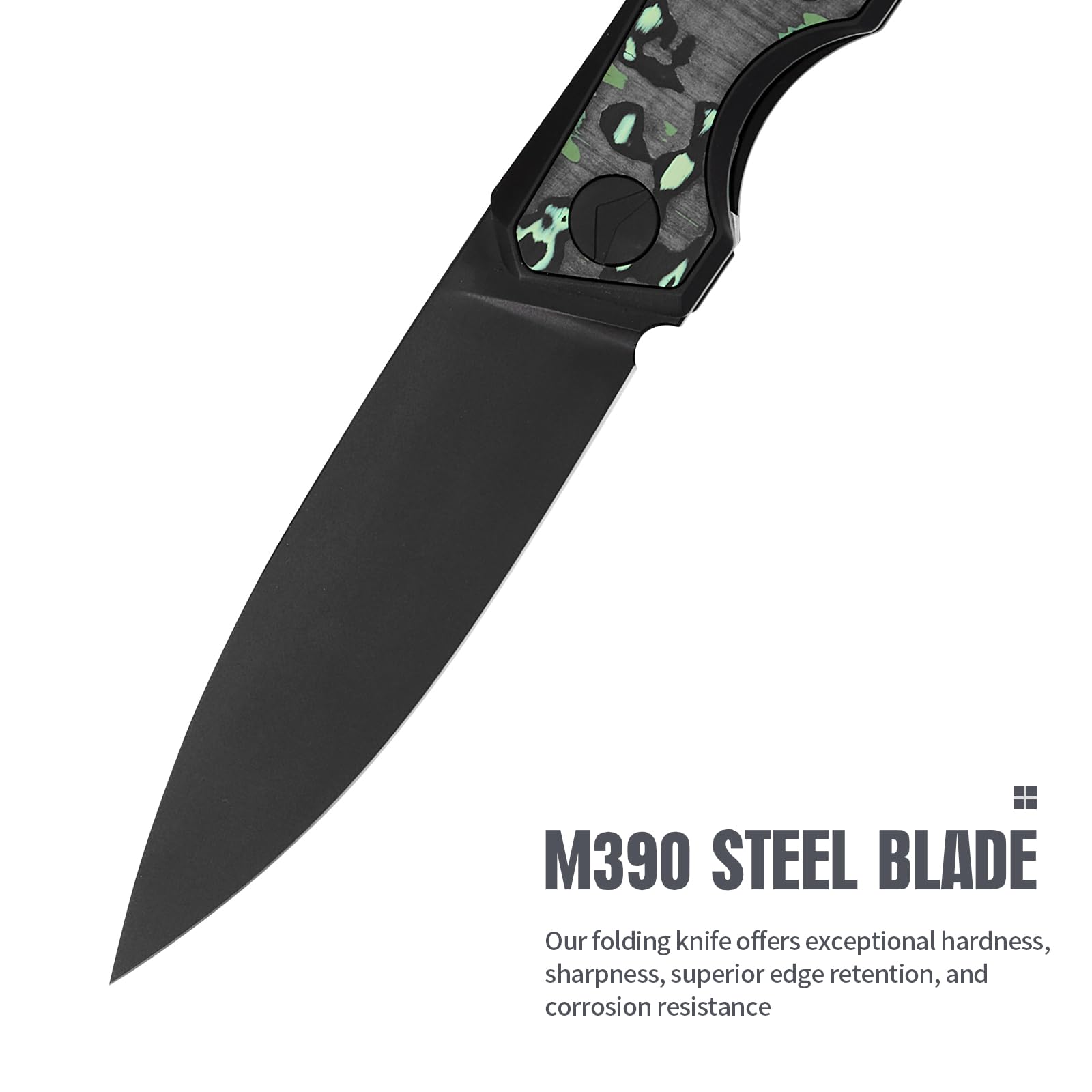 Taschenmesser Klappmesser Outdoor Messer Survival Messer EDC Einhandmesser mit Taschenclip, Tasche - M390 Stahl, Griff mit Titan- und Kohlefasereinlage - Männer Geschenk (Grün & Schwarz)