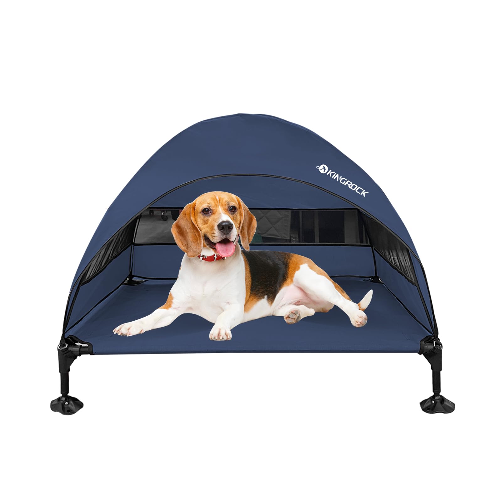 KINGROCK Elevated Dog Bed with Removable Canopy Portable Outdoor Pet Cot Waterproof 600D Oxford Fabric Anti Slip Feet for Large Dogs Camping Beach Indoor and Outdoor Use