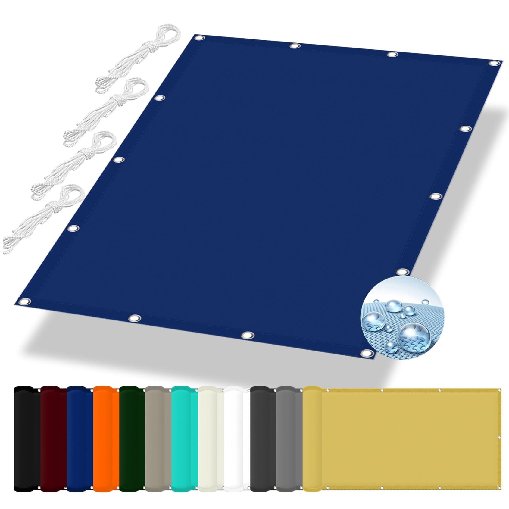 GLDYTVF Waterproof Rectangle Sun Sail Shade 2.5 x 4.2 m 98% UV Block Sun Protection Awning Fabric for Balcony Carports Kennel Navy Blue with Grommets and Rope