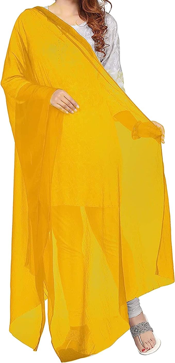 Sharvgun Dupatta Chiffon Stole Scarf Plain Long Chunni Indian Lightweight Stole Hijab, Yellow, Large